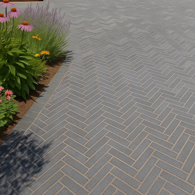 Black Limestone Herringbone Block Paving
