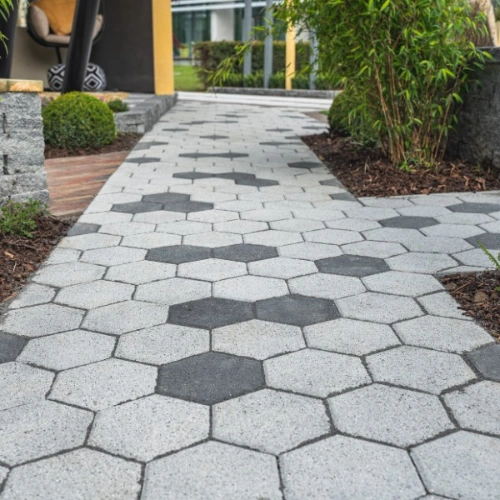 Hexo Block Paving Black Silver Granite