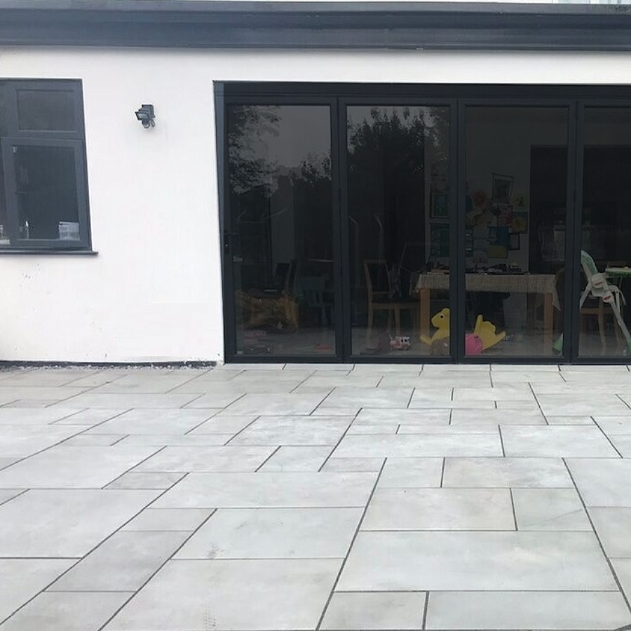 Kandla Grey Smooth Porcelain Mixed Size Paving Slabs