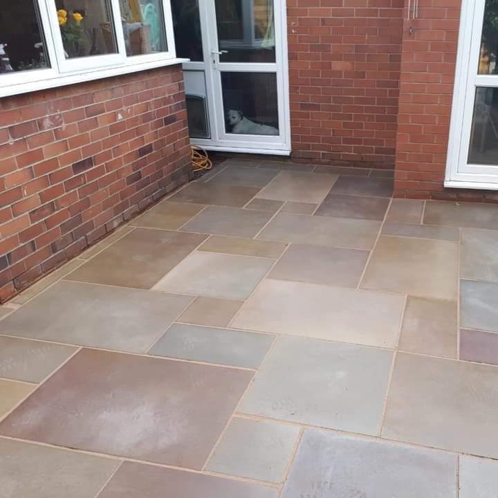 Raj Green Sawn Smooth Honed Sandstone Paving | Mixed Size