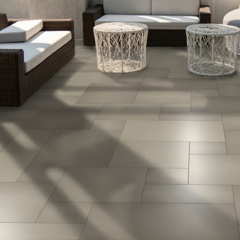 Smooth Kandla Grey Vitrified Porcelain Paving Slabs 20mm Mixed Size