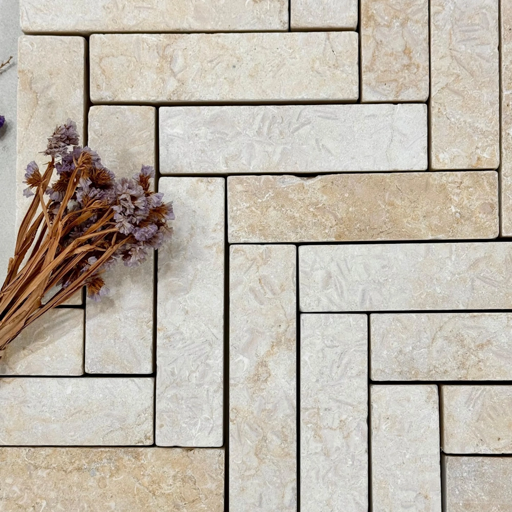Yellow Limestone Herringbone 200x50