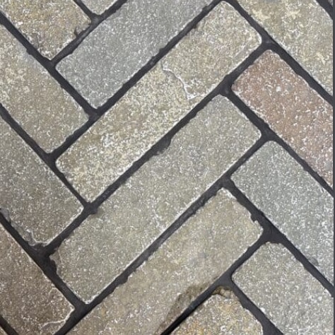 Yellow Limestone Herringbone Tumbled Cobble Setts | Sample